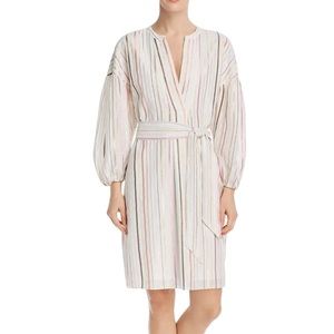 Joie Semra Shirt Dress Size L Cotton Ivory Metallic Stripe Belted
